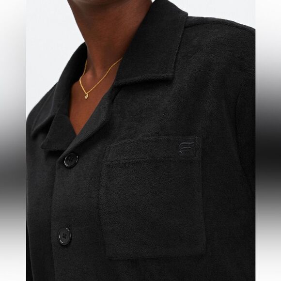 Fabletics Island Terry Boxy Button‎ Up Black S NWT in packaging - Picture 3 of 6